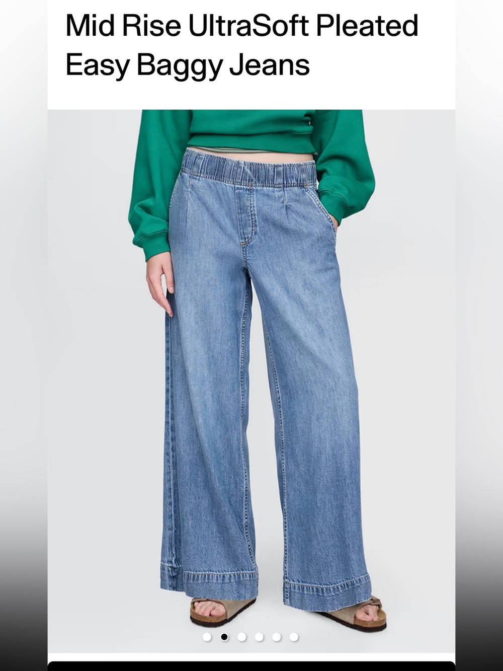 GAP Women's Wide-Leg Pleated Baggy Mid-Rise Pull On Blue Denim Jeans XXL